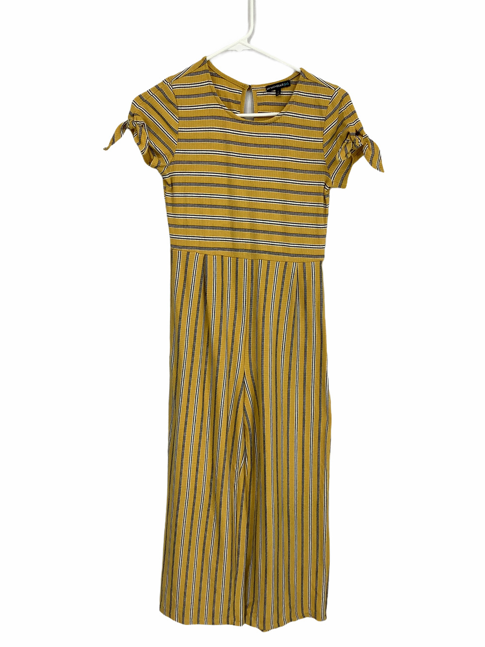 My Michelle Girl's Yellow Striped Jumpsuit Large